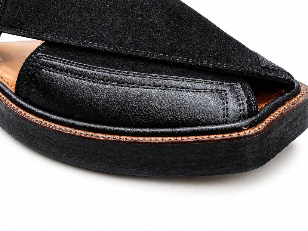 Royal Black Suede Peshawari Sandal — Handcrafted