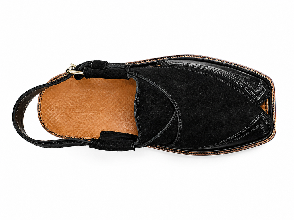 Royal Black Suede Peshawari Sandal — Handcrafted