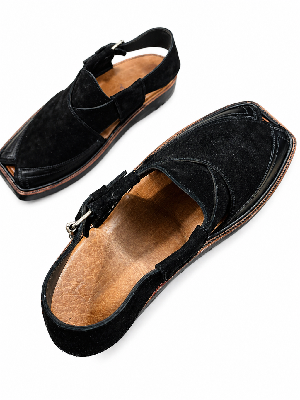 Royal Black Suede Peshawari Sandal — Handcrafted